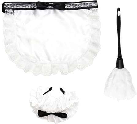 Costume de soubrette française – Ensemble de cosplay 3 pièces pour femme avec bandeau, tablier et plumeau, ensemble de déguisement, serre-tête pour femme et adulte