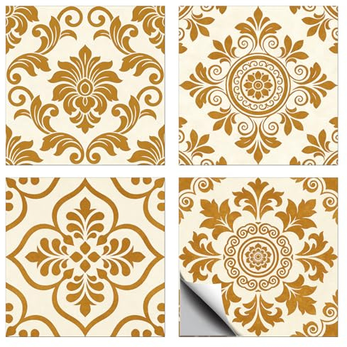 CONCHLERY 36 adesivi per piastrelle in 4 stili, motivo giallo oro, motivo vintage, impermeabili, autoadesivi, per cucina, bagno, arte da parete, 10,2 x 10,2 cm
