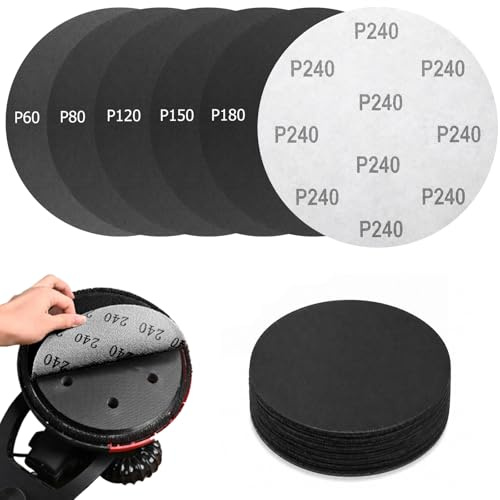 30 Stück Schleifgitter 225mm Klett, Körnung P60/P80/P120/P150/P180/P240 Schleifpad Rund Ohne Loch Nasse Trockene Schleifscheiben Exzenterschleifer Set für Trockenbauschleifer, Schleifgiraffe