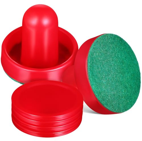 IMIKEYA Eishockey Zubehör Satz mit 60mm Roten Kunststoff Schiebern und 51mm Roten Pucks Inklusive 2 Weichen Flanellpolstern für Tischhockey und Wettkampfspiele