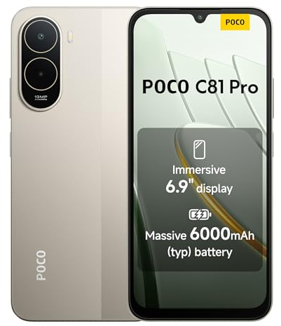 XIAOMI POCO C81 Pro Smartphone 4+128 GB Dorado Batería de 6000 mAh | Pantalla inmersiva de 6,9, Teléfono con diseño elegante y refinado, Cámara dual AI de 13 MP, 1 año de garantía adicional
