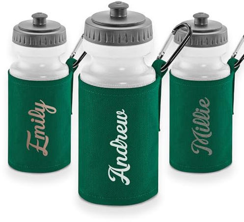 Custom Name Kids Water Bottle 500ml – Personalised School Drinks Bottle with Trendy Text Sleeve – BPA Free Reusable Sports Flask with Insulated Cover & Carabiner – Boys & Girls PE, Nursery & Primary