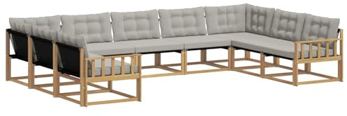 vidaXL Outdoor-Sofagarnitur mit Kissen 9 pcs Weiß und Hellgrau, Garten Lounge, Moderne Outdoor-Couch, witterungsbeständiger Sitzbereich, bequem für die Terrasse