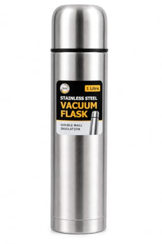 Stainless Steel Vacuum Flask 1L Double Wall Thermos Bottle | DID | Leak Resistant, Push Button Stopper, Cup Lid, Wide Mouth, Portable Design
