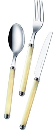 EME Posateria Made In Italy - Servizio 24 Posate Tavola Linea Perlato 6 Persone Acciaio Inox 18/10 Manico Colorate, Colore Manico: Avorio Perlato 13
