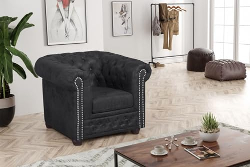 Kuechen-preisbombe Chesterfield Sessel 1 Sitzer Mikrofaser Vintage anthrazit Couch Polstersofa Sofa