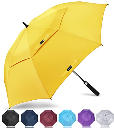 ZOMAKE Regenschirm Sturmfest Groß,XXL Golf Umbrella Stockschirm mit Auf-Zu-Automatik für Herren Damen - Travel Schirm mit Tragegurt(Gelb)