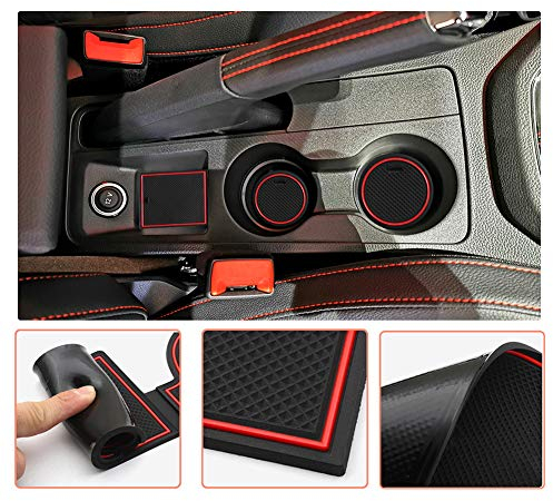 LFOTPP Compatible with Seat Ibiza Tipo 6F Car Rubber Mats, Door Slot and Armrest Drink Holder, Centre Console Non-Slip Mat, Auto Accessories, 9pcs/Pack (Red)