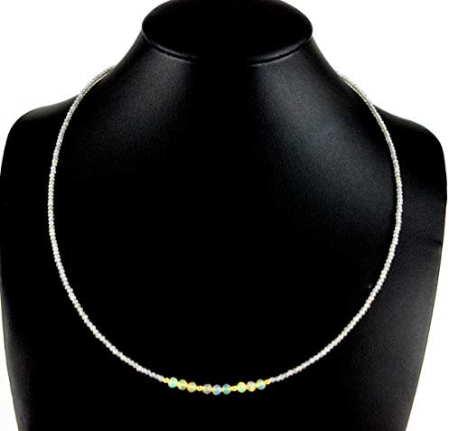 Labradorit Kette mit Welo Opal Edelstein Collier mit 925 Silber vergoldet