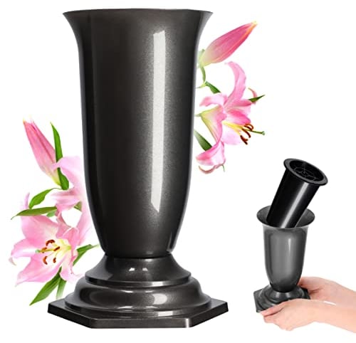 KADAX Vase funéraire en Plastique, Vase ŕ Fleurs, Vase en Plastique pour Fleurs, Vase de cimetičre résistant aux intempéries, Vase ŕ Planter pour Tombe résistant au Gel, (15 cm, Graphite)