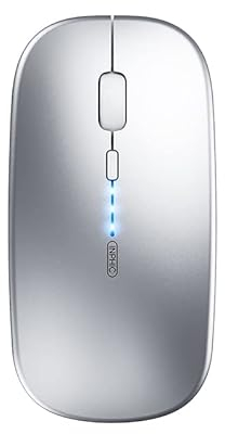 inphic Souris sans Fil Rechargeable, Ultra Mince 2.4 G Souris Silence Optique 1600 DPI avec récepteur USB pour Ordinateur Portable, PC, Mac, MacBook, Niveau de Charge de la Batterie Visible, Argent