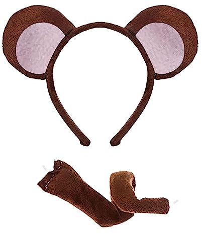 Lizzy Animals Ears Headband | Hair Bands Headwear for World Book Day Role Play Party Favor for Fancy Dress Up Animal Cosplay Costume Halloween Costume Birthday Party (Monkey Set)