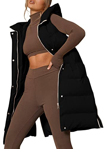 Inorin Womens Down Vest with Stand Collar Thick Hooded Sleeveless Long Coats Jacket