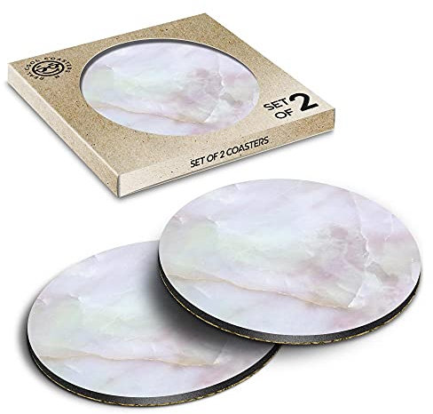 2 x Eco Boxed Cork Coasters - Natural Rose Quartz Marble Stone Drink Cup Mug Glass Table Mat #45836