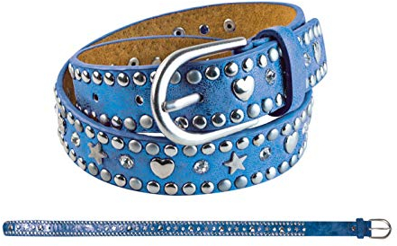 bb-Klostermann - Kindergürtel/Gürtel mit Nieten Herz & Stern - Farbe und Größe wählbar (55, blau)