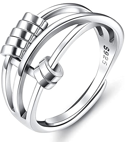 Fidget Anxiety 925 Sterling Silber Ring Frauen Männer Stapeln Spinner Ringe Sorgen Spin Ring Anti Angst Ringe Retro verstellbare Bandringe mit Perlen Fidge offenen Ringen