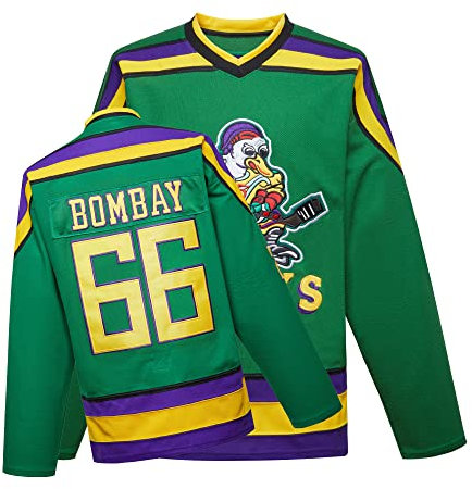 Mighty Ducks Jersey Movie Eishockey Trikot S-XXL Charlie Conway #96 Adam Banks #99 90S Hip Hop Kleidung für Party, #66 Grün, Mittel