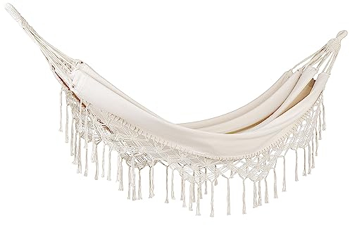 Romantische Hängematte beige Baumwolle/Polyester mit Fransen handgewebt Rocca