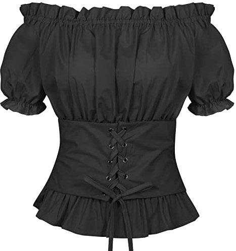 LEACOOLKEY Damen Renaissance Schulterfrei Sommer Top Kostüme Bluse Steampunk Boho Bauernhemd