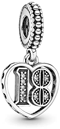 Lkwidi Charme 18 Jahre Love Charms-Anhänger 925 Sterling Silber Charm Bead Pendant für Europäische Armbänder und Halsketten