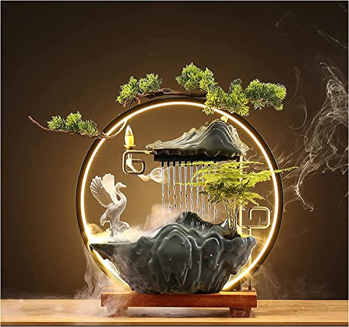 Lifeup Gru Fontana Zen da Interno Cascata con Luce LED Fontane D'acqua per Interni per La Meditazione con Di Decoro Giapponese con Piante Finte Decorazione Feng Shui per Ricchezza