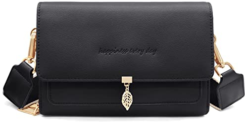 Handytasche Zum Umhängen Leder Damen Kleine Umhängetasche RFID Schutz Geldbörse Damen,Crossbody Schultertasche Breiter Gurt Handy Umhängetasche mit Verstellbar Abnehmbar Schultergurt (Schwarz)