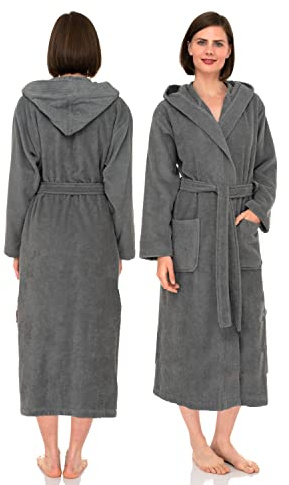 NAUSHA.HOME Luxury Hooded Bathrobe Mens & Ladies Dressing Gown 100% Cotton Terry Toweling Shawl Collar Robe Perfect For Hotel & Spa Soft Stylish Robe (as8, alpha, x_l, regular, regular, Grey)