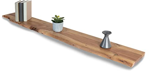 SAM Wandregal Amanda, Akazienholz massiv, naturfarben & lackiert, Holzregal/Steckboard mit Baumkante, 160x20 cm Regal