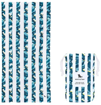Dock & Bay Strandhandtuch - Schnell trocknende Mikrofaser, ohne Sand - Kompakt, Leicht - 100% recycelt - Inklusive Beutel - Kids - Cool Camo, Large (160x90cm, 63x35)