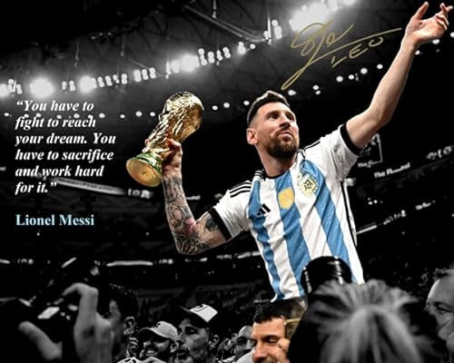 Ikonic Fotohaus Lionel Messi Motivierendes Zitat Mindset für Erfolg Fight to Reach your Dream World Cup Soccer Superstar Foto Autogramm Poster Wandkunst Heimdekoration