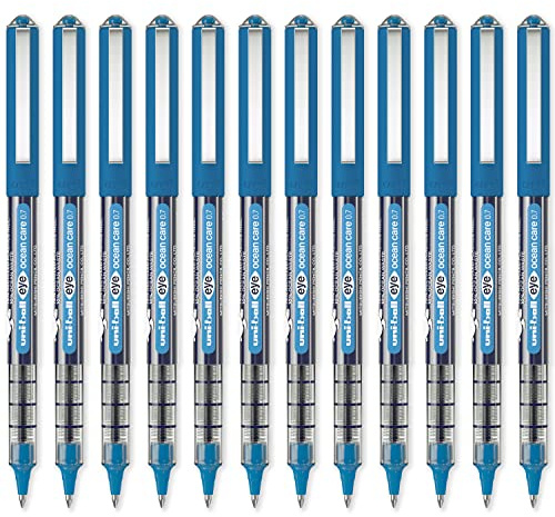 uni-ball Eye Ocean Care Rollerball Pens, 0.7 mm, Blue (12-Pack) | Smooth, Consistent Writing, Water-Resistant Super Ink, Comfortable Grip, For School & Office Use