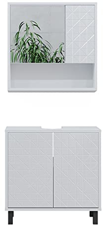 Vicco Badmöbel-Set Agasta, Badezimmerschrank-Set, Weiß Hochglanz, 2 Teile