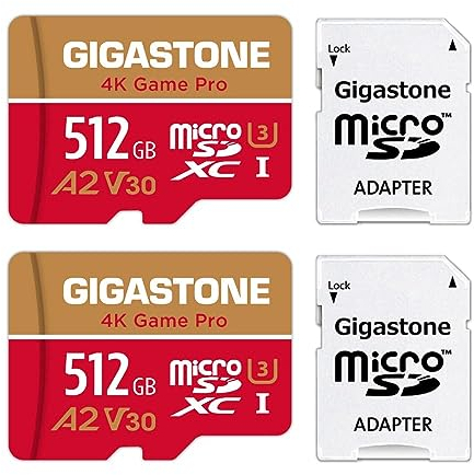 [5-Yrs Free Data Recovery] GIGASTONE 512GB Micro SD Card 2 Pack, Game Pro MAX, Up to 160/100 MB/s, for Nintendo-Switch 1, SteamDeck, 4K UHD Video, UHS-I A2 V30 U3 C10 with Adapter