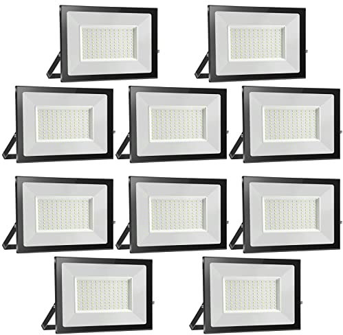 10 Pezzi 100W Faretto LED da Esterno 10000LM Super Luminosa Bianco Caldo 3000K Fari LED Lampada, Impermeabile IP65 Proiettore Faro, Luce di Sicurezza per Giardino Corridoio Piazza Cortile Garage