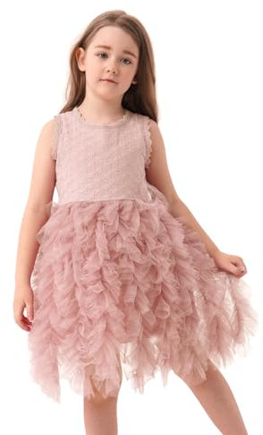 Miipat Bambina Vestito Tulle Senza Maniche Bambino Ragazza Principessa Abiti Compleanno della Festa Ricamo di Fiori Abiti Bambine Rosa 100 2-3 Anni