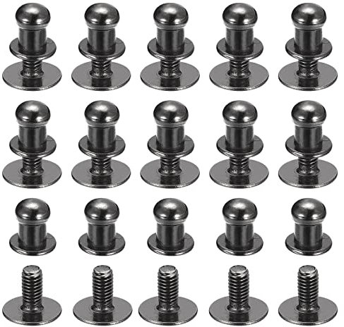 sourcing map Rivetti a vite con testa a sfera, 5 mm, confezione da 15 rivetti per capezzoli a testa tonda per cintura fai da te in pelle, nero metallizzato
