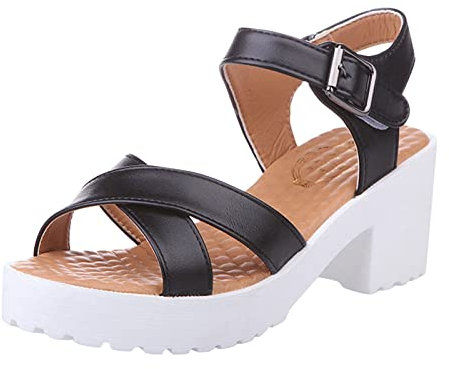 Allbestop Sandales Femme Talon Blanche,Talon Plateforme Femme Sandale Orthopedique Homme Chaussures Femme Compensees D Ete Sandales Pieds Larges Femme Chaussure(Le noir,37)