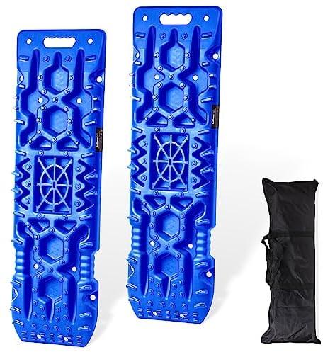 BullPower Offroad-Sandbleche Kunststoff-Anfahrhilfen Schlamm Sand Schnee Recovery Board 10T Reifenleiter Traktionsmatte Gripmatte PKW LKW SUV Geländewagen 10.000 kg mit Aufbewahrungstasche (blau)