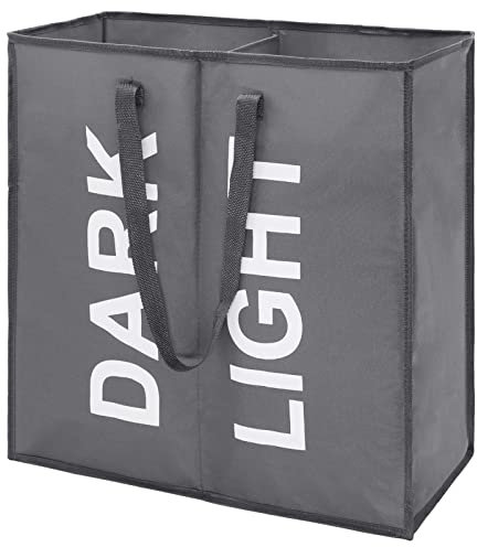 Maxsilan 80L Large Laundry Basket with 2 Compartments, Collapisable Laundry Bag, Foldable Laundry Hamper, Folding Washing Storage Bin, Dark Grey