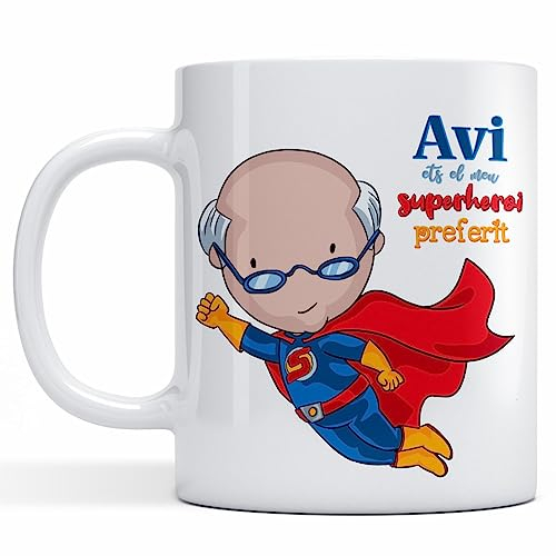 Zaranoias. Taza Para Regalar Papá. Avi Ets El Meu Superheroi (Català) Diseño Original Día del Padre, Cumpleaños, Aniversario. Frase Divertida. Cerámica AAA 11 oz. / 325 ml. (Blanca)