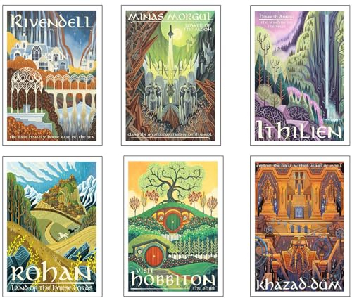 Set 6 Láminas A4 Decorativas Pared para Cuadros Decoración Salón Modernos, Dormitorios, Habitación, SIN Marco, Series y Películas El señor de los Anillos, El Hobbit, (29,7 x 21 cm)