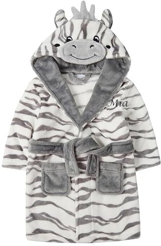 JJLC Personalised Girls Boys Animal Dressing Gown Baby Robe (Zebra Robe, Size 2-3 Years)