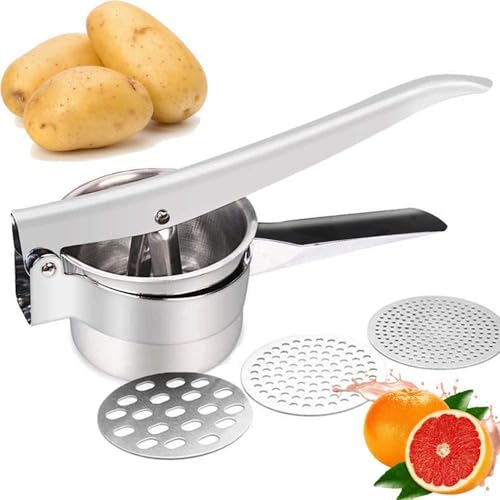 Potato Ricer Masher Large Capacity with Stainless Steel Handle Dishwasher Safe! Heavy Duty Food Press Potato Masher Kitchen Ideal for Potatoes Fruits Vegetables & Baby Food Juicer