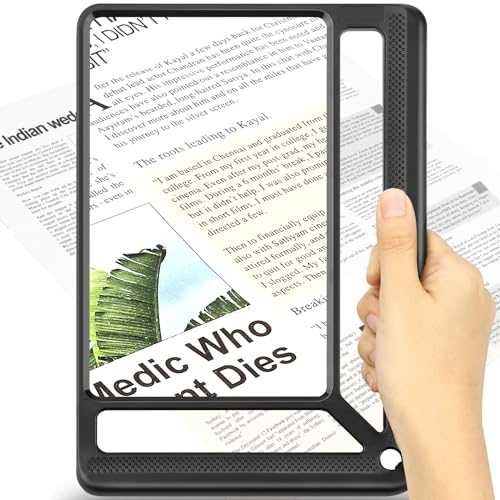 Tobegiga 4X Vollseiten-Lese-Lupe, Leichte rechteckige Lupe bietet großen Buchseiten-Anzeigebereich, Verbesserte Handlupe zum Lesen Kleiner Drucke für Senioren, Sehbehinderte