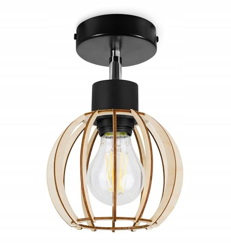 Light-Home Lampara de Techo Colgante Industrial Timber - Lampara de Techo Modernas para Salón Dormitorio y Cocina - Metal y Madera - 1 Luce - Carácter único - Bola pequeña