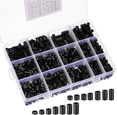 PATIKIL M3 M4 Nylon Espaceurs, 1000pcs Plastique Espaceur Assortiment Entretoise Vis Entretoise Rond Électrique Prise pour 1/8 5/32 Po Vis Boulons Matériel Réceptacle, Noir