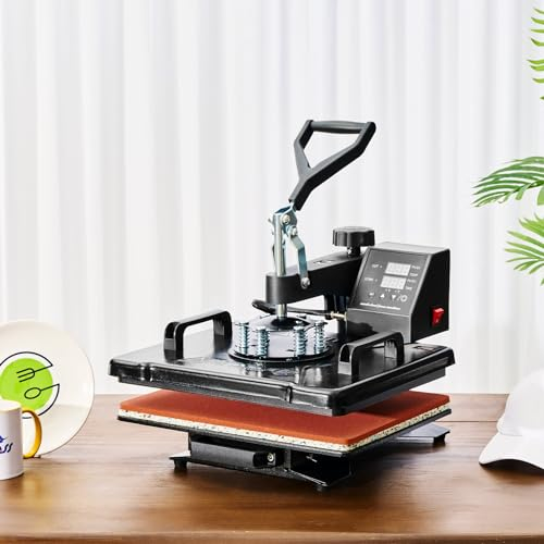CREWORKS Transferpresse 38x30cm Heißpressmaschine 8-IN-1 Wärmepressmaschine Hitzepresse 360 Grad Schwenkbar Tassenpresse und Kappenpresse, Tassen-, Hut-, Kappen- und T-Shirt-Druckmaschine für zu Hause