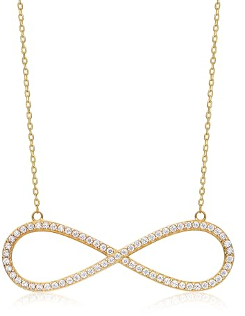 PRINS JEWELS 14 Karat 585 Gold Unendlichkeit Anhänger Halskette Mit Zirkonia Infinity Zeichen