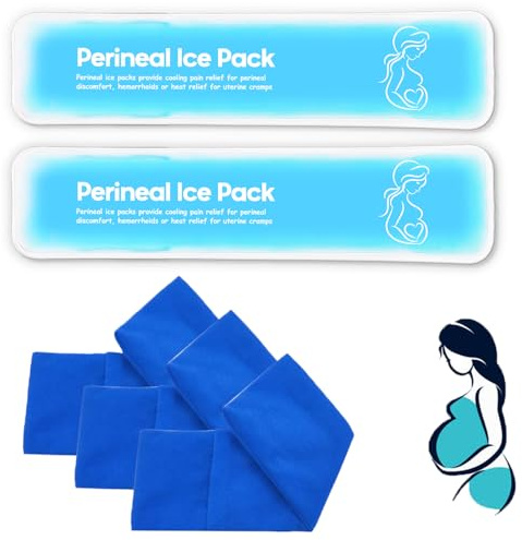 Impacchi di ghiaccio perineali riutilizzabili, emorroidi postpartum, cura del recupero del parto, 2 cuscinetti in gel + 3 maniche lavabili (blu)