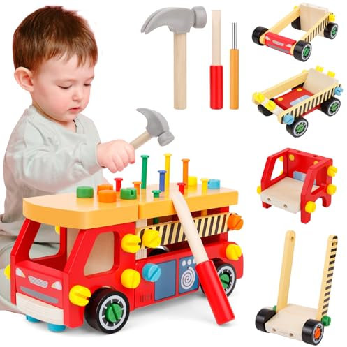 twoonto Werkzeugkasten Kinder Werkbank, Montessori Werkzeugkoffer für Kinder, KinderWerkzeugset, Holz Montessori Spielzeug, Lernspielzeug Übung der Feinmotorik für Jungen Mädchen 3 4 5 6 Jahren